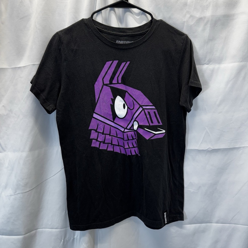 Fortnite Youth Boy's Loot Llama Black Purple Graphic Short Sleeve T-Shirt Large